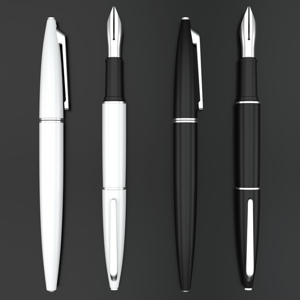 white and black fountain pens mockup on dark bacground - Fotografie, Obrázek