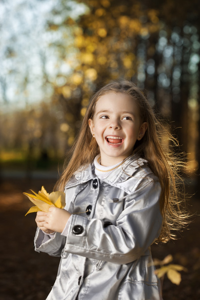 happy girl in leaves autumn - Foto, Bild