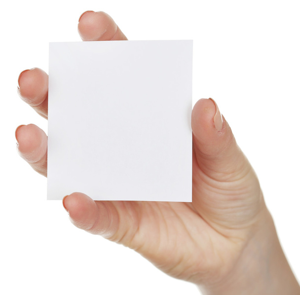 Hand holding blank card isolated on white - Photo, Image