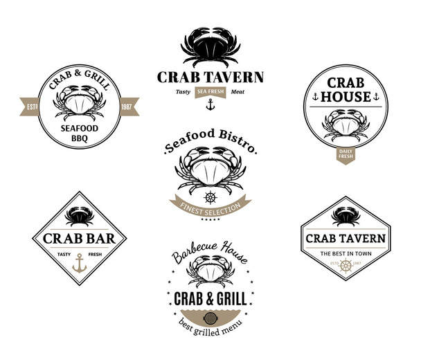 Crab Logos, Labels and Design Elements - Διάνυσμα, εικόνα