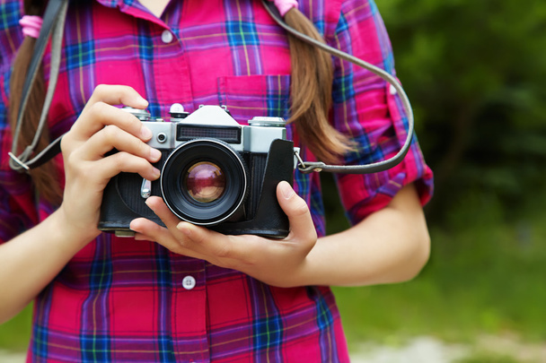 girl with photo camera - Foto, Imagem