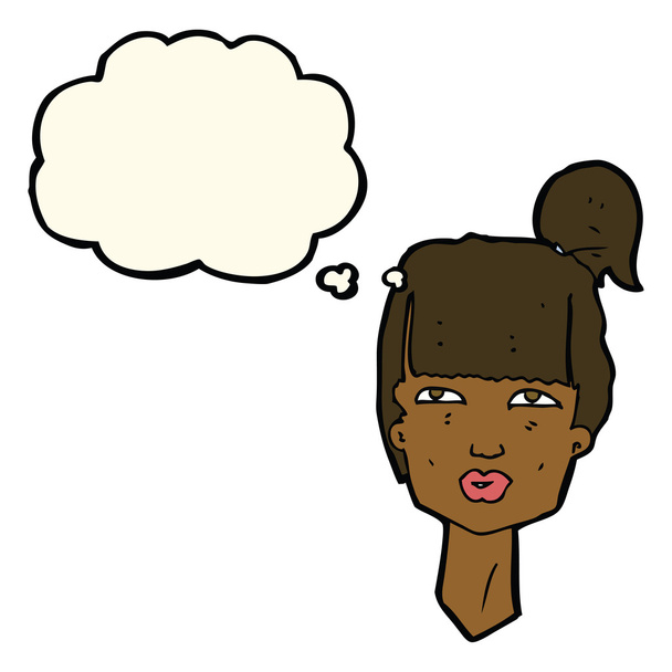 cartoon female head with thought bubble - Vector, Image