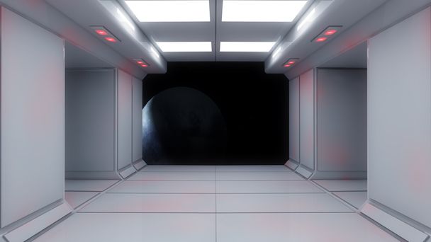 Science fiction futuristic corridor interior - Photo, Image