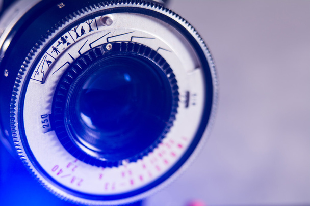 Close-up lens Photo Film camera with a purple light.  - Foto, Imagem