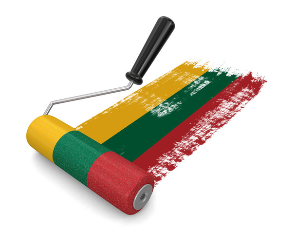 Rouleau de peinture avec drapeau lituanien (chemin de coupe inclus
) - Photo, image