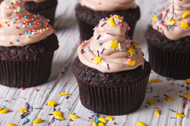 Chocolate cupcakes decorated with stars and moon horizontal - Photo, Image