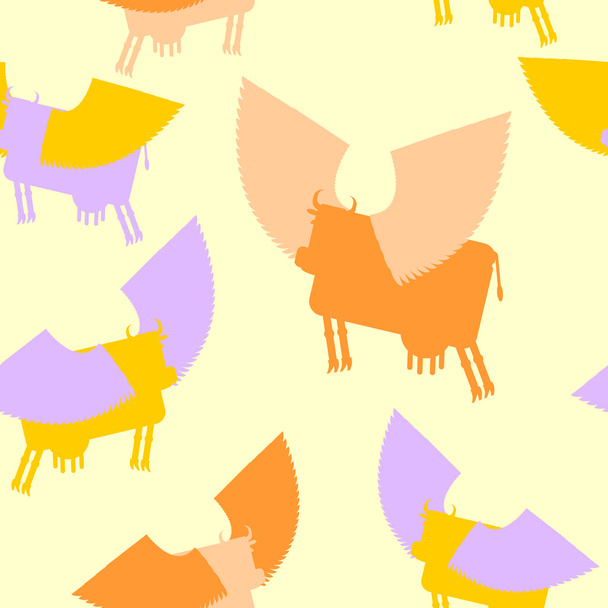 Cow wings seamless pattern. Colored Silhouettes Flying animal. v - Vetor, Imagem