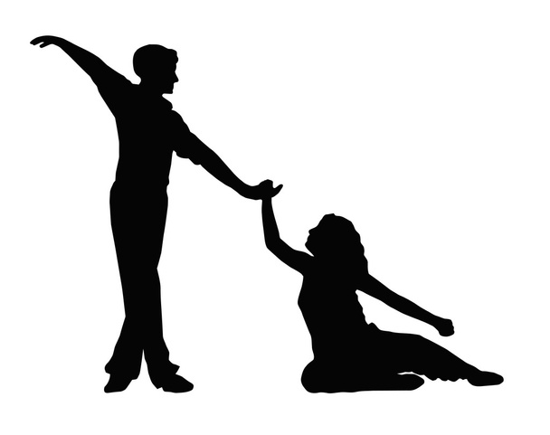 χορός κορίτσι βοηθώντας αγόρι ζευγάρι στα πόδια - Διάνυσμα, εικόνα