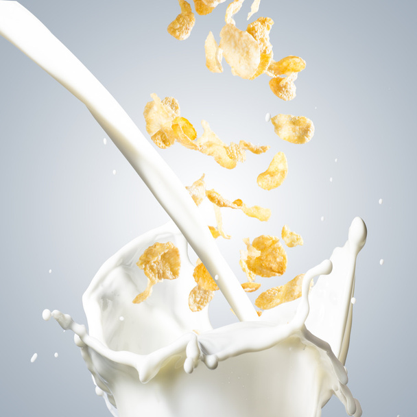 Corn Flakes With Milk Splash - 写真・画像