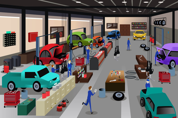 Scènes in een auto reparatiewerkplaats - Vector, afbeelding