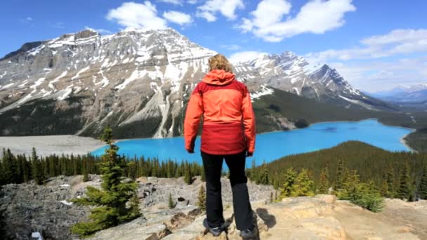 Female hiker in Icefield Parkway Canada - Záběry, video