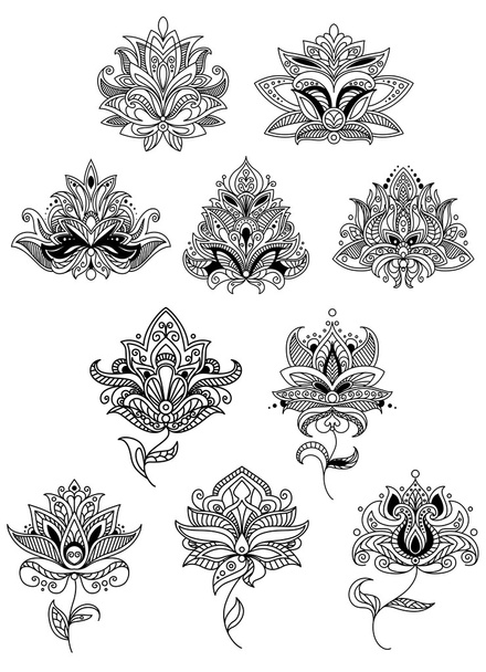 Indian flowers in ethno style with paisley blooms - Vector, afbeelding