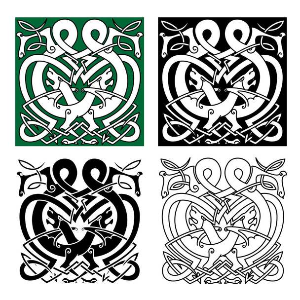 Kampf gegen Drachen mit keltischen Knoten-Ornamenten - Vektor, Bild