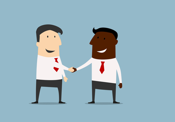 Black and caucasian businessmen handshake - Вектор, зображення
