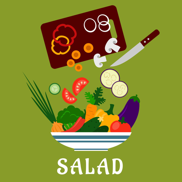 Salad with vegetables and chopping board - Vector, afbeelding
