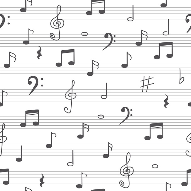 Music seamless pattern background. Hand drawn music notes - Vektör, Görsel