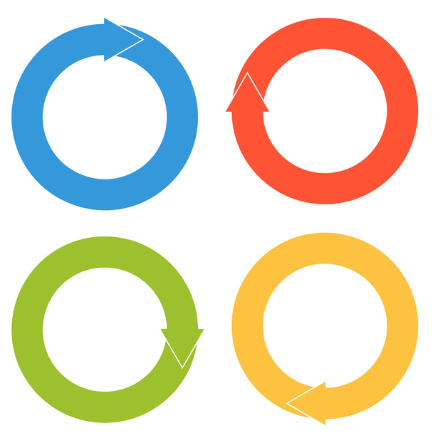 Collection of 4 isolated flat colorful circular arrows with only - Vector, Image