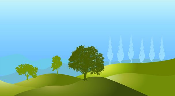 Силуэт холмов ландшафтного дерева
 - Фото, изображение
