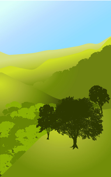 landscape tree silhouette hills background - Photo, Image