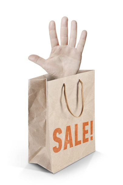 Paper, shopping bag with human hand - Foto, imagen