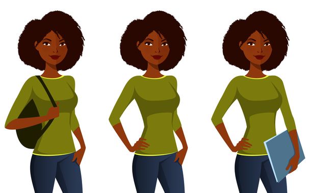 ilustracja kreskówka African American Girl w ubranie - Wektor, obraz