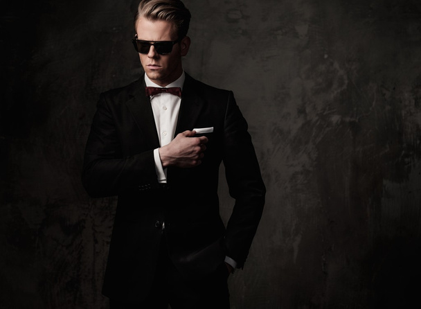 Tough sharp dressed man in black suit  - Photo, Image