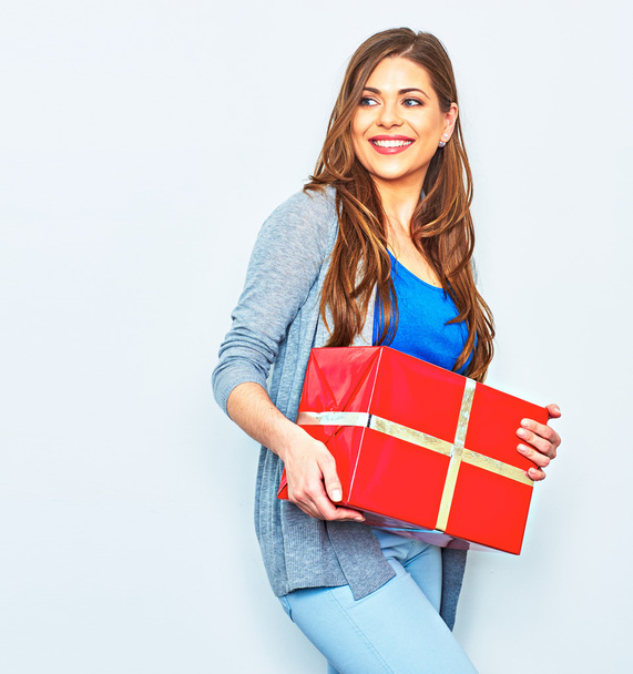 Woman holds big gift box - Photo, image