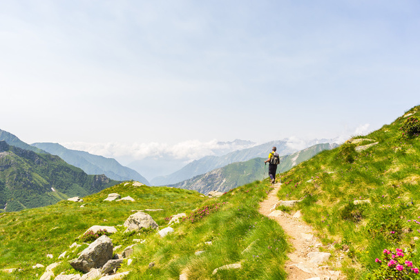 Piesze wycieczki w Alpy na panoramicznym chodnik - Zdjęcie, obraz