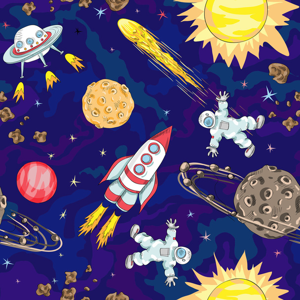 Hand drawn space seamless pattern - Vector, Image