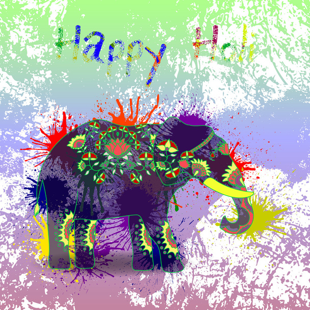 card with elephant and splatters. - Vector, Image