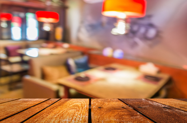 blur image of restaurant or food center with light bokeh foy bac - Photo, Image