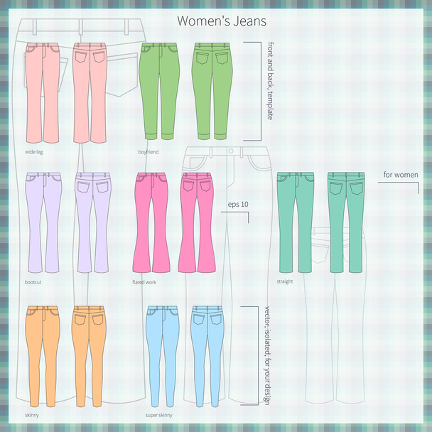Basic types of female jeans - Vettoriali, immagini