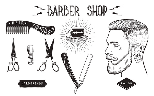 Barber shop vintage set. - Vector, afbeelding