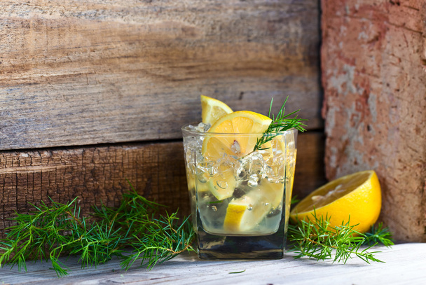 alcoholische drank met citroen en ijs  - Foto, afbeelding