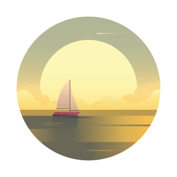 Seascape with ship. Vector illustration. - Вектор,изображение