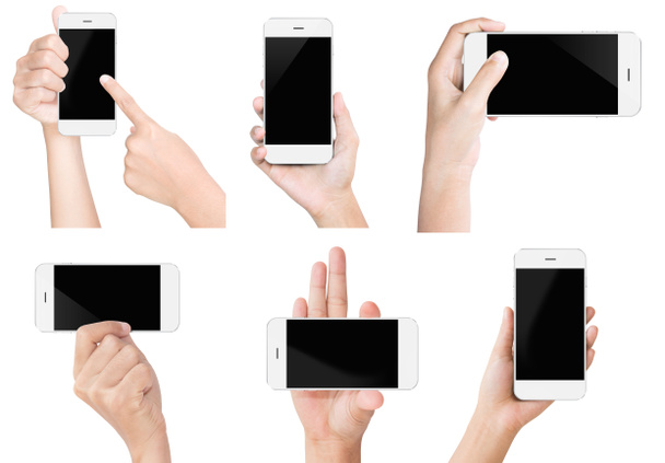 hand hold white modern smart phone show screen display isolated  - Photo, Image