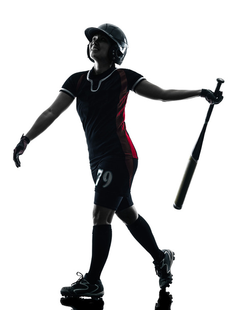 Frau spielt Softball-Spieler Silhouette isoliert - Foto, Bild