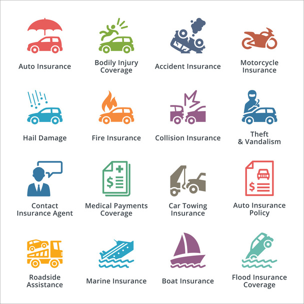Iconos de seguros de automóviles - Serie de colores
 - Vector, imagen