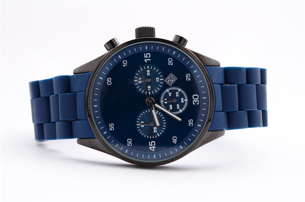 modré Pánské hodinky na bílém pozadí - Fotografie, Obrázek