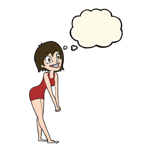 cartoon excited woman with thought bubble - Vector, Image