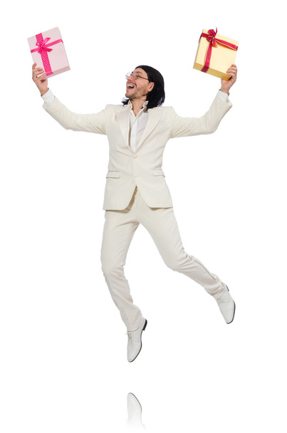 Man with giftbox isolated on white - Фото, зображення