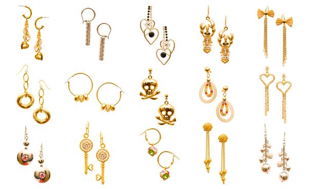 Set of various earrings isolated on white - Photo, Image