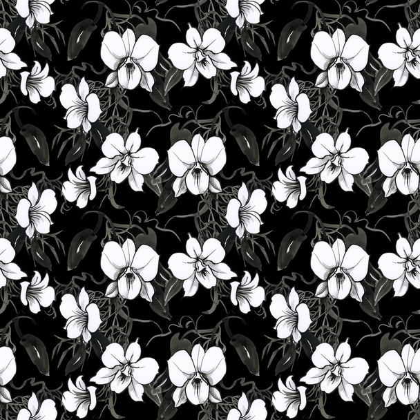 floral seamless orchids pattern - Foto, afbeelding