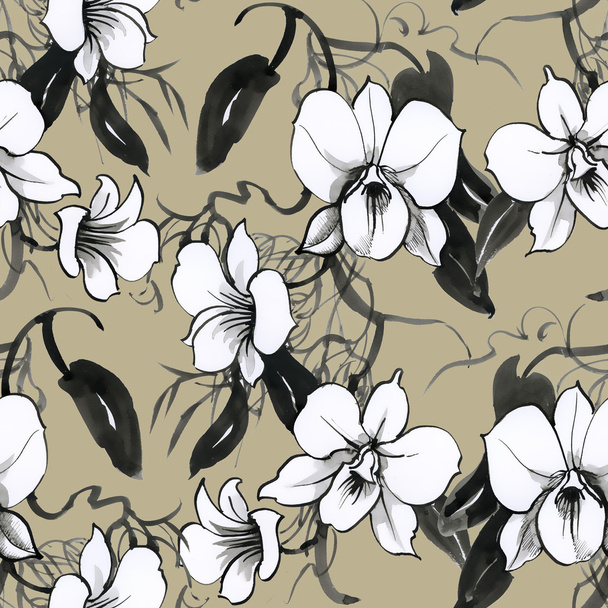 floral seamless orchids pattern - Φωτογραφία, εικόνα