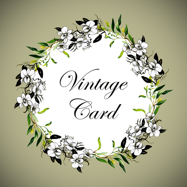 Vintage floral card with wreath - Foto, Bild