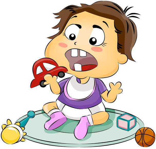 Младенец кладет игрушку в рот
 - Фото, изображение