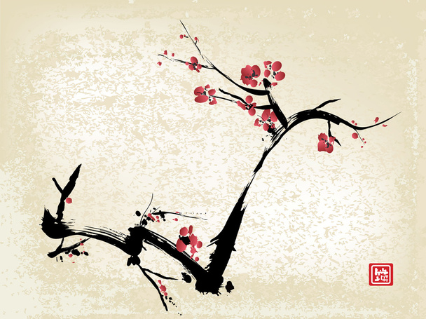 cherry blossom ink painting - Vector, Image