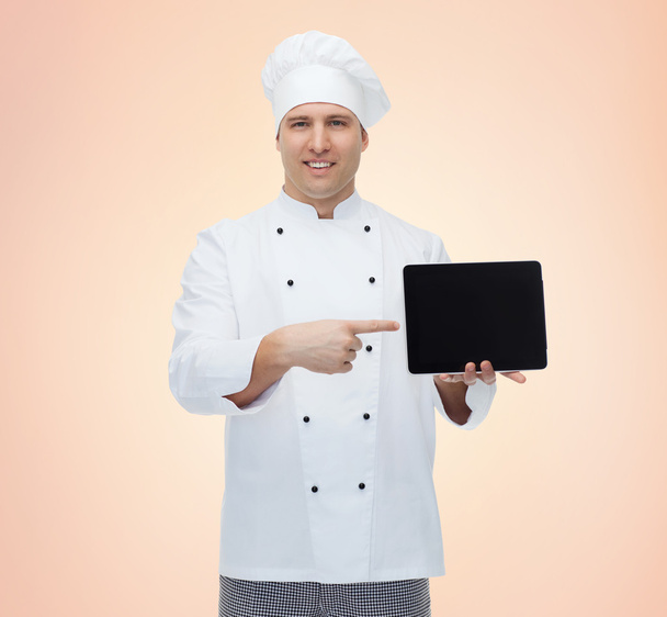 happy male chef cook showing with tablet pc - Fotoğraf, Görsel