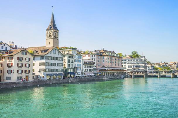 Центр Цюриха и набережная Лиммат летом
 - Фото, изображение