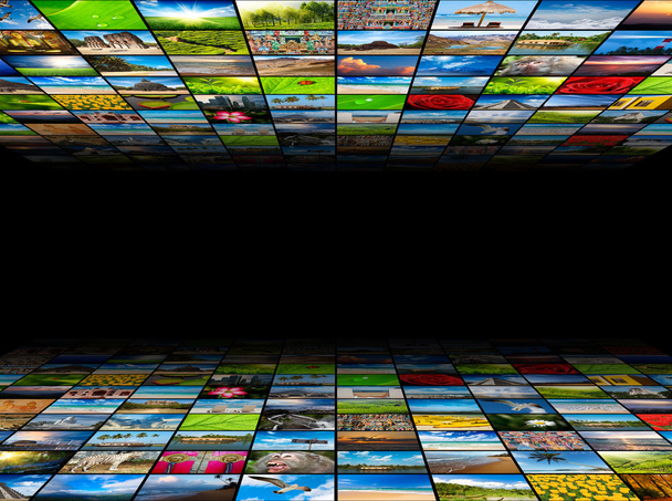 Abstract multimedia background composed of many images with copy - Photo, Image